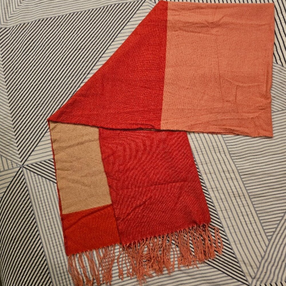 GAP Red, Pink, Taupe & Brown Color Blocked Striped Scarf